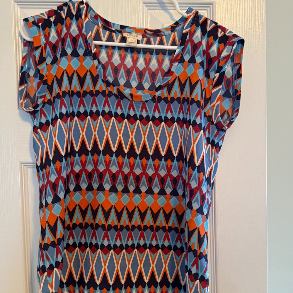 J Crew silk short sleeve color block blouse- size 00